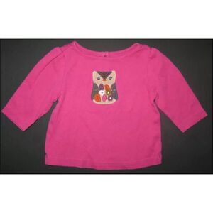 Gymboree baby girl magenta pink brown owl applique long sleeve top shirt tee 3-6